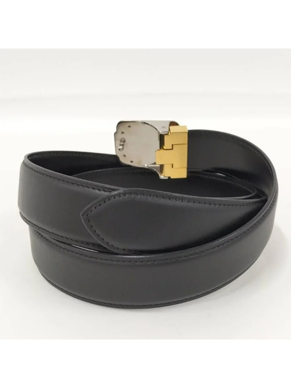 Cartier Belt Santos Leather Black Gold Silver